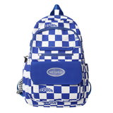 TD® Cartable en damier grande capacité en nylon anti-éclaboussures ordinateur sac à dos collège lycée étudiant campus bleu sac à dos