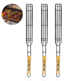 TD® Manche en bois Barbecue Cage Saucisse Hot Dog Barbecue Clip Outils de pique-nique en plein air Ustensiles de cuisine trois pièce