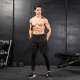 Leggings pour hommes imitant deux pièces de sport de fitness, entraînement de course à pied, pantalon décontracté extensible