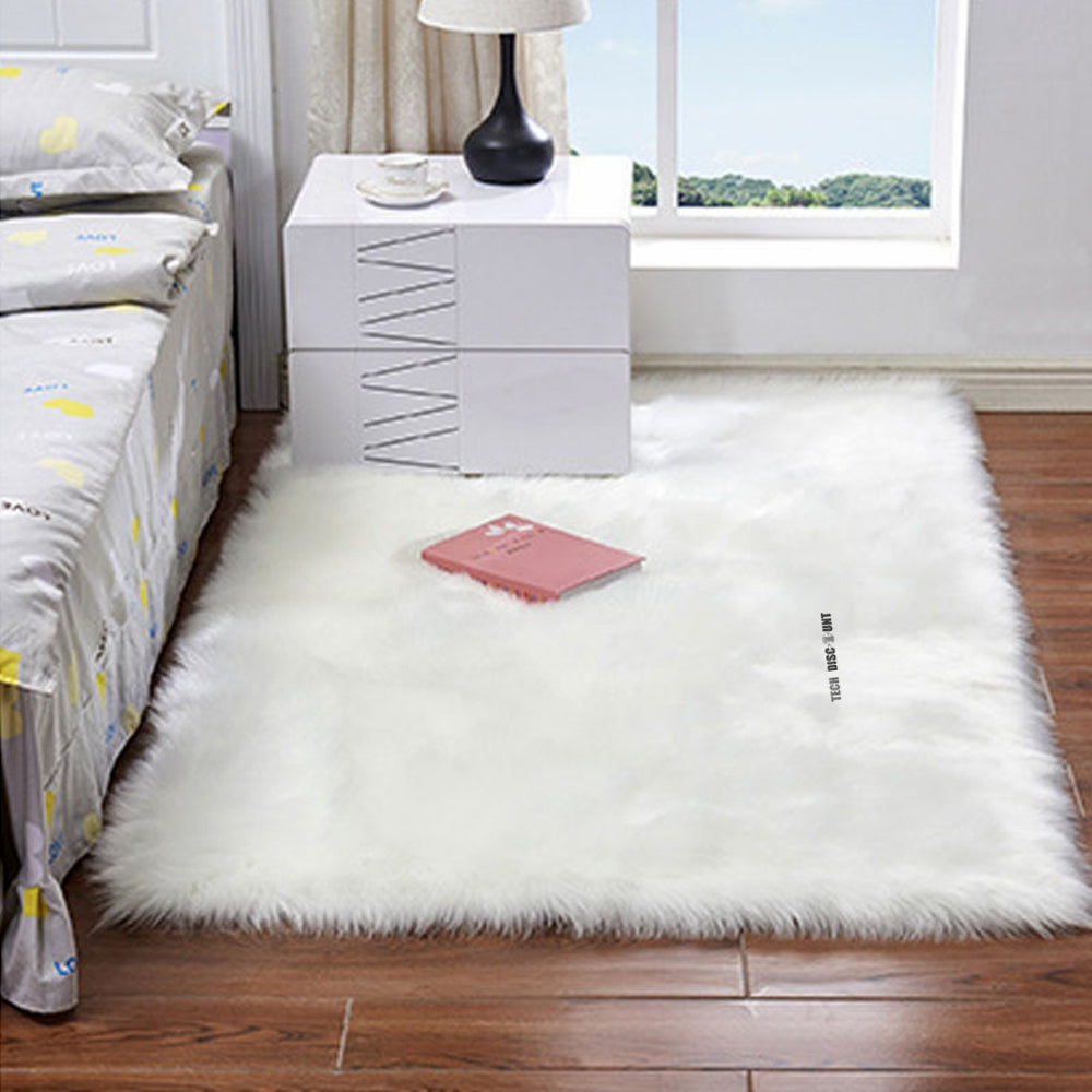 TD® Tapis blanc en toison synthétique fourrure laine fausse peau de mouton moquette rectangle décoration chambre style classe
