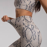 Costume de yoga sexy motif de serpent corps yoga porter sport gilet poche taille haute haute élasticité hanches pantalon de c