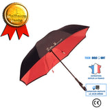 TD® Parapluie inversé polka double nylon ultra résistant imperméable couleur rouge taille universelle 8 baleine protection pluie UV