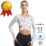 Haut de yoga Vêtements de yoga taille haute imprimé à manches longues Fitness Beauty Back Top T-shirt à col roulé à séchage r