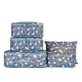 TD® Lot de 6 Organisateur de Voyage Valise Bagages Emballent des Cubes Sac de Rangement Vêtement Lavable Imprimé Fleurs Bleu