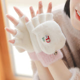 TD® Gants escamotables à demi-doigts pour femmes hiver mignon protège-mains d'écriture de Noël gants chauds pour prévenir le froid