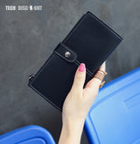 TD®  Porte-Feuille femmes Simple Long/ Porte-Monnaie/ Porte-Cartes Sac à Main Noir Double Sécurité Zip Bouton à Pression Usage