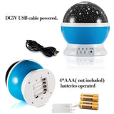 TD® Bleu LED Lampe Projection Veilleuse Bébé Etoile Lumière Enfant 360º Rotation