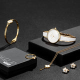 Dames Coffret Cadeau Style D'affaires De Mode Dames Costume Montre Titane Acier Zircon Bijoux Ensemble De 5 Pièces Montre À Q