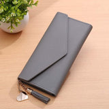 TD® Portefeuille Femmes Simple Long Gland à Franges Pompon Porte-monnaie Porte-cartes Sac à Main Gris Forme Enveloppe Tendance