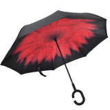 TD® Parapluie de voiture double à deux étages créatif mains libres parapluie inversé en forme de C colle noire parapluie paon noir