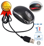 TD® Souris Filaire Transparente Rétractable Ergonomique Lumineuse avec LED Optique USB à Molette pour PC Portable Ordinateur Noir