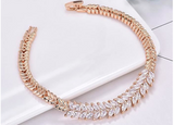 TD® Bracelet Gourmette en Or Rose en forme de Feuilles Serties de Strass pour Femme Chaîne en Plaqué 18K Or Charme Zirconium Cadeau
