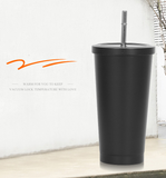 TD® Tasse en acier inoxydable paille en plein air Portable tasse à eau tasse à café cadeau tasse bureau maison tasse à eau avec pail