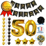 TD® Ballons Happy Birthday 50ème Anniversaire / Fournitures Décorations 50 Ans/ Noir et Or Gros Ballon Aluminium & Latex