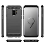 TD® Téléphone portable Samsung Galaxy S9+ Coque de protection en fibre de carbone brossée Samsung S9 coque souple anti-chute
