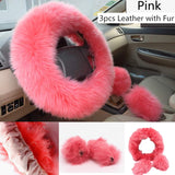 TD® Housse de Volant Chauffante en Peluche Accessoire de Voiture de Frein à main en Laine Fourrure Chaleur Doux/ Rose/  Longs Poils