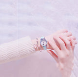 INN® Boîte de montre fille + Bracelet pour enfants-cadeau pour enfants Belle montre à quartz chat bleu montre étudiante montre femme