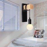 TD® Appliques Murales Vintage Industrielle E27 Noir en Métal Plafonnier Luminaire 40W Rétro Applique Avec Bois