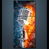 TD® LB21696 Mur Art photos HD imprimé salon décor à la maison 3 pièces Microphone eau feu toile artistique peintures Rock musique af