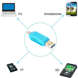 TD® Adaptateur Clé USB 2 en 1 Micro USB OTG / Lecteur de Carte Mémoire SD Micro SD / Carte De Données Adaptateur Bleu