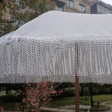 TD® Parasol d'extérieur avec spray à franges fibre plastique imitation bois mât manuel parapluie de plage facile à transporter