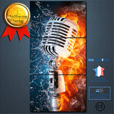 TD®  Mur Art photos HD imprimé salon décor à la maison 3 pièces Microphone eau feu toile artistique peintures Rock musique affich