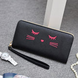 TD® Portefeuille Long en Cuir PU Noir avec un Dessin Abstrait d'un Visage de Chat avec une Anse Porte-Monnaie Porte-Cartes Pochettes
