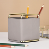 TD® Porte-stylo en cuir boîte de rangement de bureau en cuir bureau gris pinceau de maquillage seau seau rangement d'ornements nordi