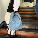 TD® Sac à dos cartable bleu junior lycée campus sac d'école compartiment zipper voyage en plein air ordinateur scolaire fourtnitures