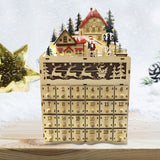 Boîte de rangement artisanat en bois Noël neige scène arbre âgé calendrier armoire compte à rebours ornements  LED lumières c