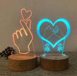 TD® Décoratif USB Coeur 7 Couleurs Télécommande Illusion Optique Veilleuse 3D Visualisation Tableau Bureau Lampes 3D Glow LED Lamp