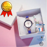 TD® Coffret Cadeau Montre Femme /Mode et Tendance / Bracelet + En Cuir Montre  Quartz Bleu Bonne Qualité