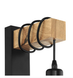 TD® DETROIT Applique industrielle en bois - 6 x 15 x H20 - Noir - Ampoule décorative E27 40W fournie
