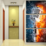 TD®  Mur Art photos HD imprimé salon décor à la maison 3 pièces Microphone eau feu toile artistique peintures Rock musique affich