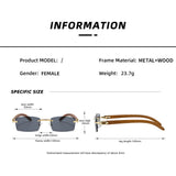 TD® Lunettes de soleil branches en grain de bois Lunettes de soleil marines sans cadre pour femmes de la mode européenne et américai