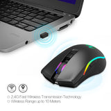 TD® Souris sans fil lumineuse à quatre directions RVB 2.4G,  souris de jeu optique à sept boutons à interface rechargeable USB noire