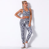 Costume de yoga imprimé léopard soutien-gorge de sport respirant costume de yoga jogging pantalon de fitness pantalon slim fe