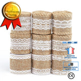 TD® Ruban en Toile de Jute Naturelle avec Dentelle Décorations de Mariage  soirée, aussi bricolage/ Kit de 9 Rouleaux