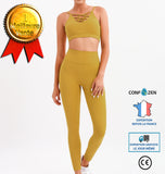 Costume de yoga jaune mode croix coupe-bas costume de yoga nu respirant exercice de remise en forme costume de gymnastique co
