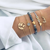 TD® Lot  5 Pièces Bracelet Bijoux Gourmette /Carte Monde Tortue Perle Love Cadeau Pour Femme Fille Moderne Fantaisie