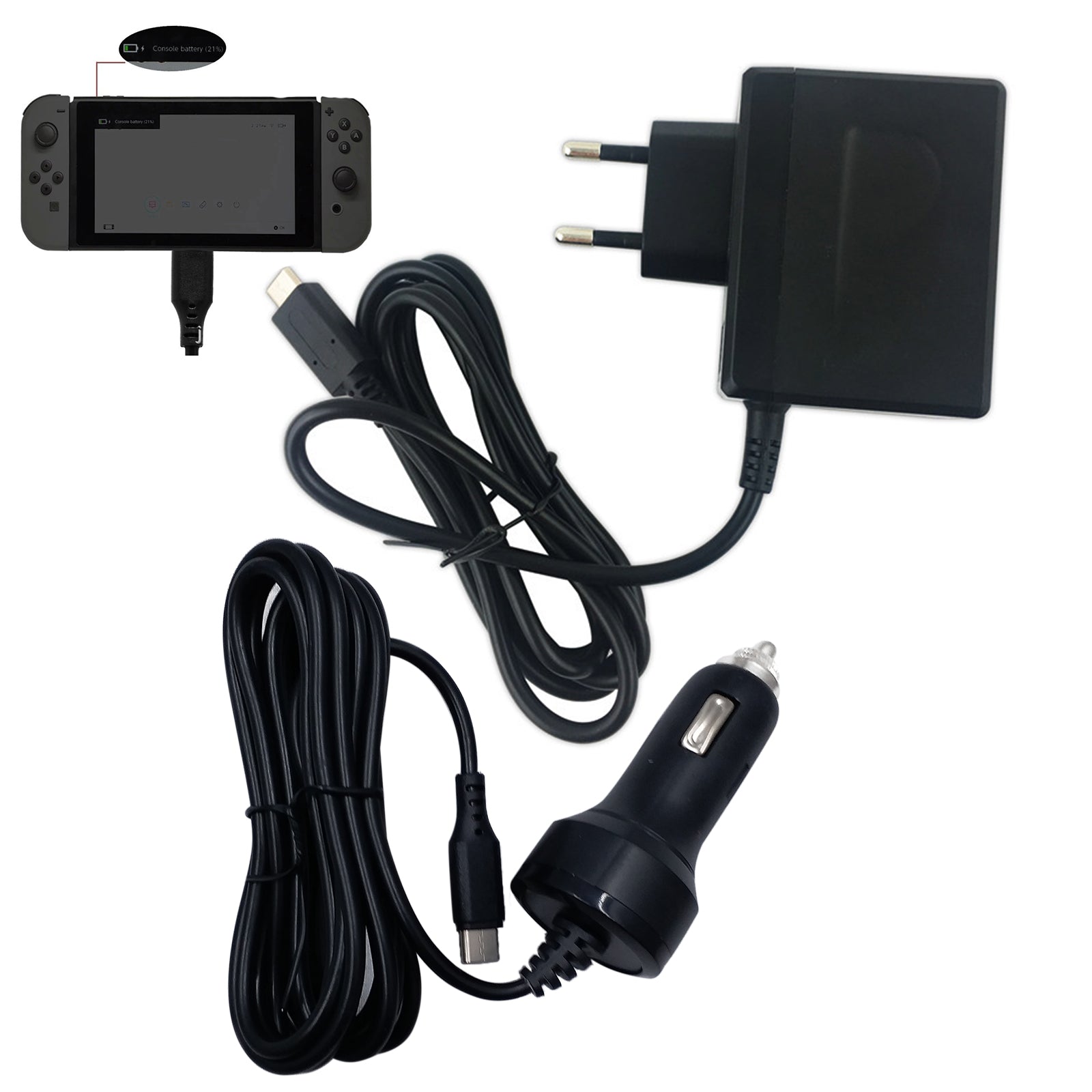TD® Kit d'accessoires de chargeur pour adaptateur d'alimentation pour maison et voiture pour console de jeux vidéo nintendo switch