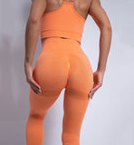 Costume de yoga sans couture sport hanches pêche pantalons de yoga bretelles spaghetti soutien-gorge gilet orange fitness  fe