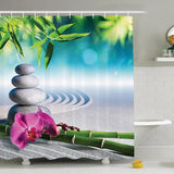 TD® Rideau de Douche /Bain Bambous Pierres Fleurs Orchidées Style Zen Effet 3D  180x180cm Polyester Résistant/Protection/Imperméable