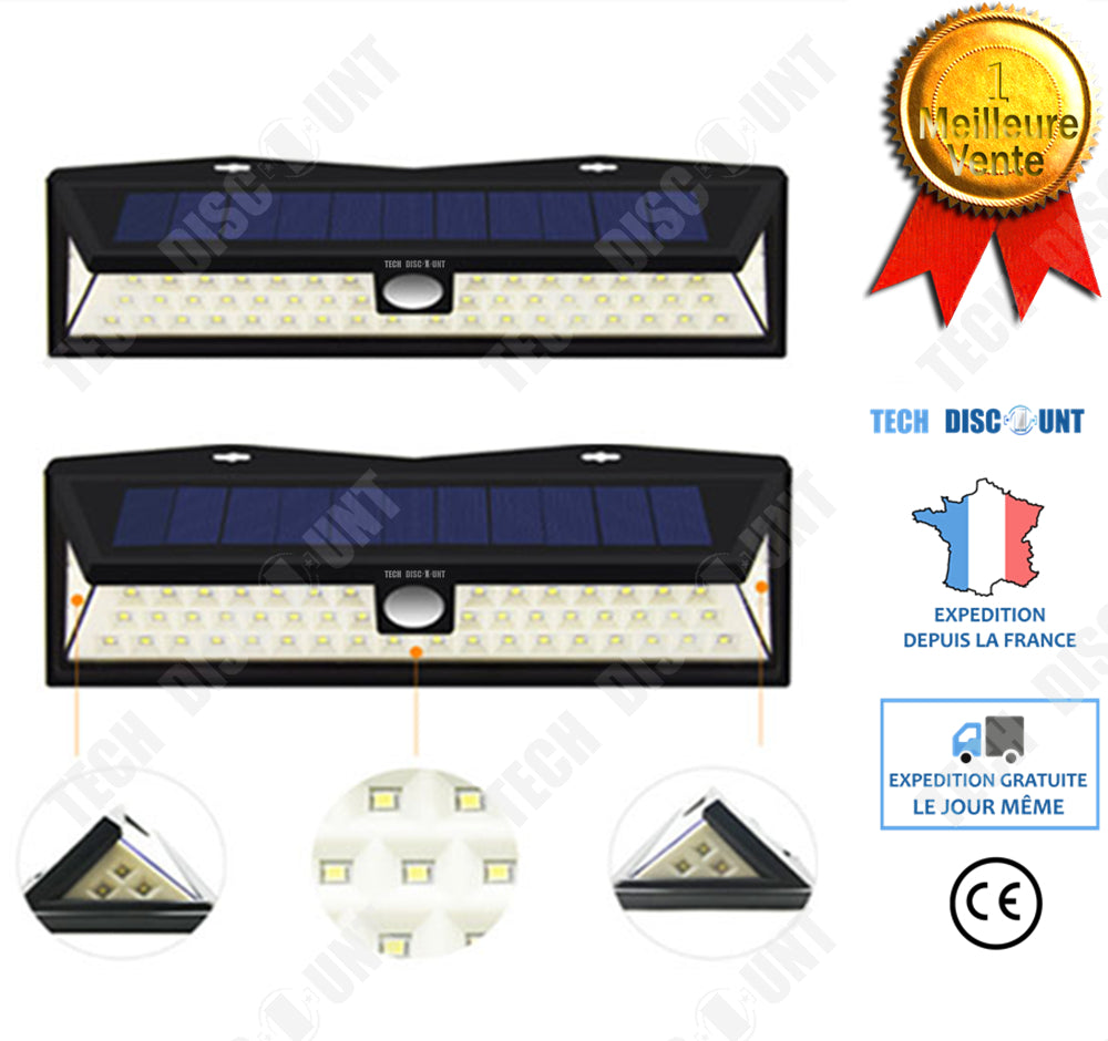 TD® 2 PACK Lampe solaire 54 LED puissante étanche détecteur de mouvement, Projecteur extérieur panneau solaire, 3 Modes Intelligent