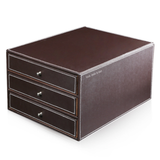 TD® Boîte de rangement Classeur de bureau en cuir Tiroir type bureau d'affaires Classeur de fichiers A4 à trois couches Classeur don