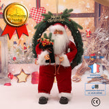 TD® Cercle de rotin de Noël électrique vieil homme Noël Père Noël portant panier-cadeau poupée poupée décoration de fenêtre