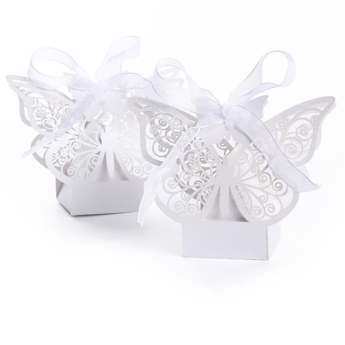 TD® Lot de 50 pièces de Boîte à Dragées avec Rubans nuptiaux / Cadeau Boîte à dragées en papier bonbons pour Mariage anniversaire(Bl