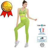 Costume de yoga costume de yoga rayures transparentes vertes soutien-gorge sexy pantalon de levage des hanches  musculation f