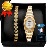 INN® Coffret cadeau dames montre dames montre à quartz bracelet cadeau deux pièces montre dorée bracelet vacances cadeau d'anniversa