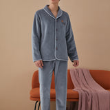 Pyjama rembourré pour hommes en laine d'agneau, vêtements d'intérieur rembourrés d'hiver à revers gris, pyjama d'hiver pour h
